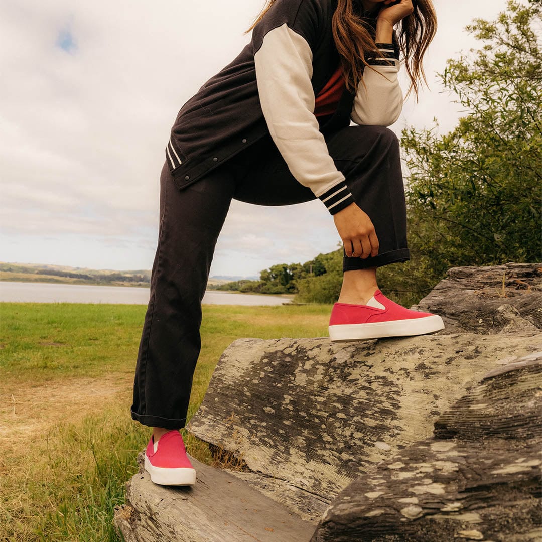 Wearing red outlet vans